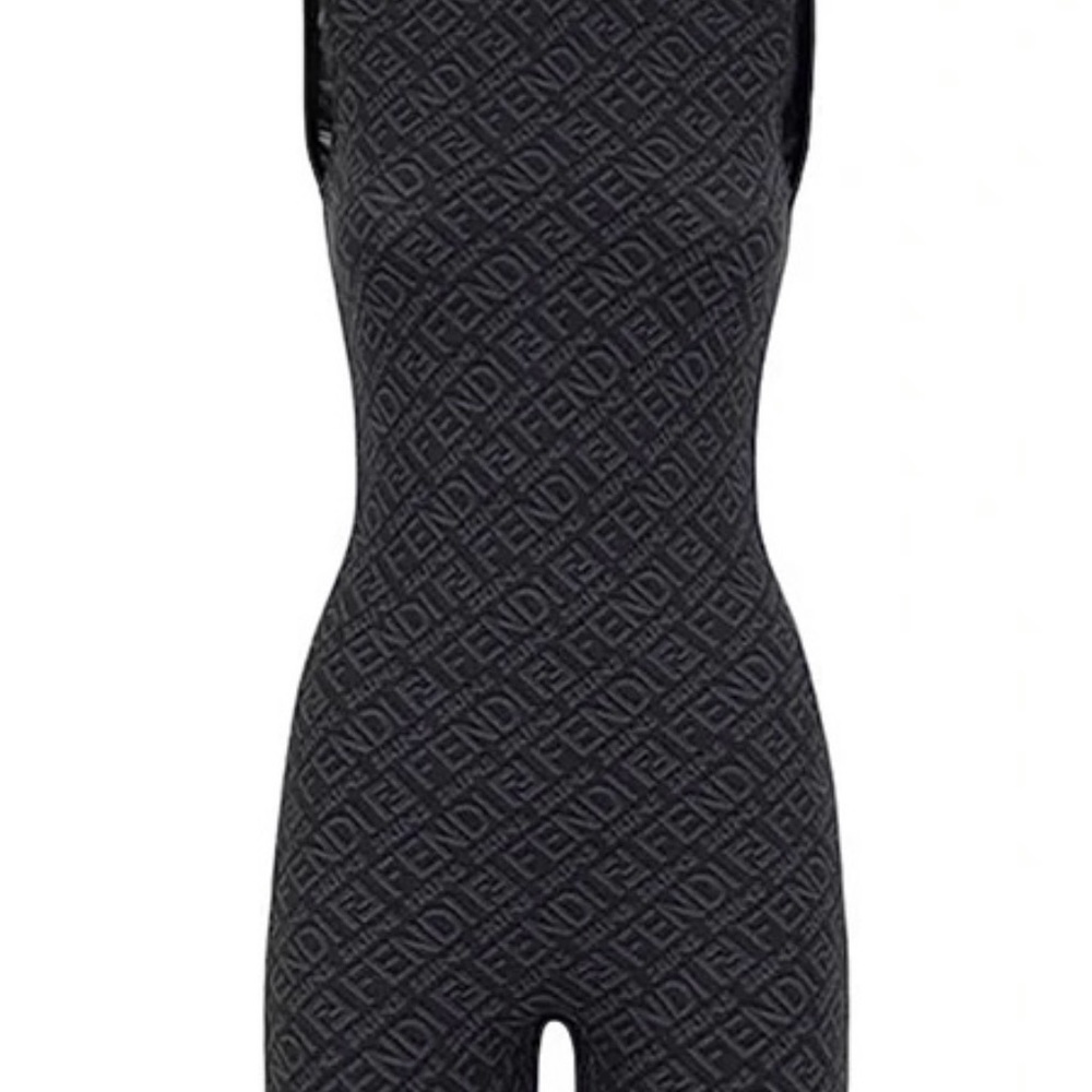SKIMS X FENDI LOGO BLACK MID THIGH ROMPER SZ XL-Never Worn - Picture 3 of 8